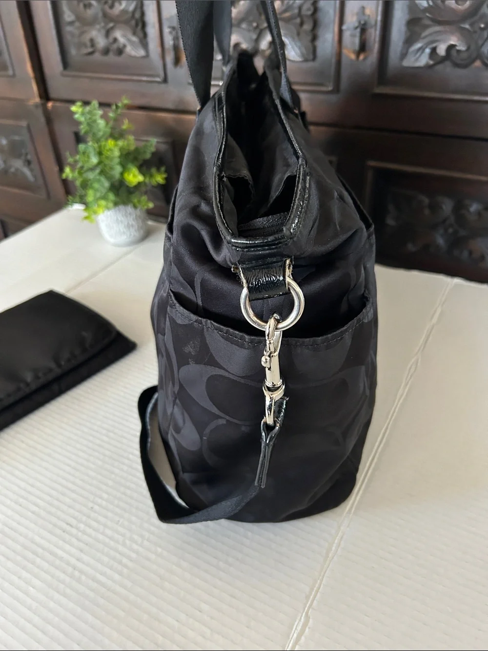 Coach Black Signature Nylon Messenger Bag with Changing Pad